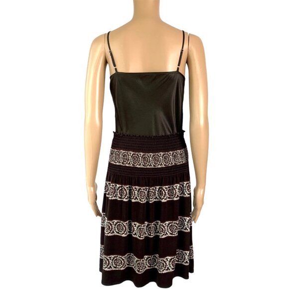 _ BCBG MaxAzria brown & white boho smocked to hips drop waist skirt - Picture 5 of 12